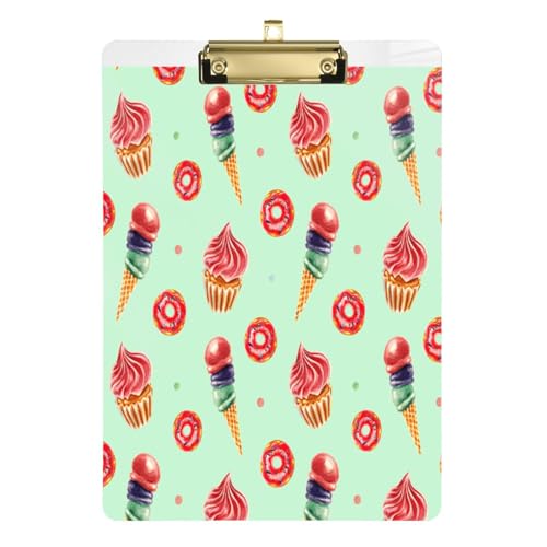 Kcldeci Donuts Eiscreme-Klemmbretter aus Acryl, Standard-A4, Briefgröße, Klemmbrett für Klassenzimmer, Schule und Büro, für Kinder, Studenten, Lehrer, Gold, 30,5 x 22,9 cm von Kcldeci
