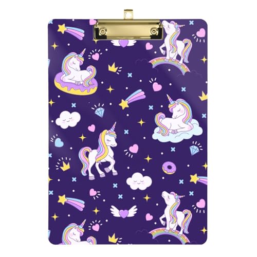 Kcldeci Einhorn-Klemmbrett mit Regenbogen-Donuts, Acryl, Standard-A4, Briefgröße, Klemmbrett für Klassenzimmer, Schule und Büro, für Kinder, Studenten, Lehrer, Gold, 30,5 x 22,9 cm von Kcldeci