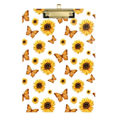 Kcldeci Gelbe Schmetterlings- und Sonnenblumen-Acryl-Klemmbretter, Standard-A4, Briefgröße, Klemmbrett für Klassenzimmer, Schule und Büro, für Kinder, Studenten, Lehrer, Gold, 30,5 x 22,9 cm von Kcldeci