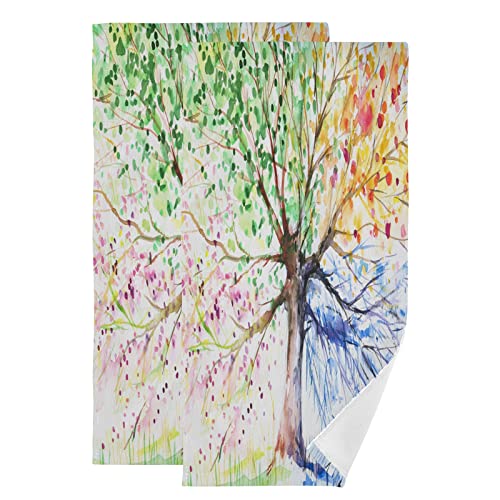 Kcldeci Handbemaltes Handtuch, Motiv: Baum mit vier Jahreszeiten, 35,6 x 71,1 cm, Geschirrtuch, Geschirrtuch, Geschirrtuch, Reinigungstücher, 2er-Set von Kcldeci