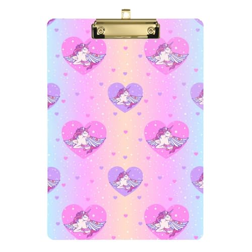 Kcldeci Klemmbrett aus Acryl, Regenbogen-Einhörner, Herzen, Standard-A4, Briefgröße, Klemmbrett für Klassenzimmer, Schule und Büro, für Kinder, Studenten, Lehrer, Gold, 30,5 x 22,9 cm von Kcldeci