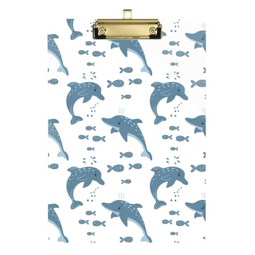 Kcldeci Klemmbretter mit Delfinen und Fischen auf weißem Acryl, Standard-Buchstabe, A4, Klemmbretter für Klassenzimmer, Lehrer, Frauen, Klemmbrett, Büro, Schulbedarf, Gold, 30,5 x 22,9 cm von Kcldeci
