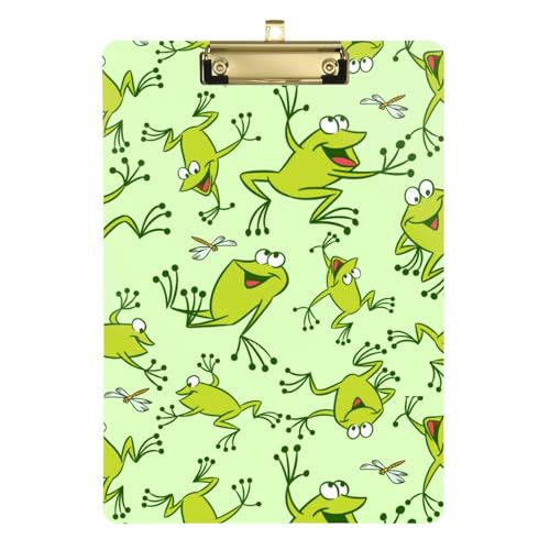 Kcldeci Lustige Cartoon-Frosch-Klemmbretter aus Acryl, Standard-Buchstabe, A4, Klemmbretter für Klassenzimmer, Lehrer, Frauen, Klemmbrett, Büro, Schulbedarf, Gold, 30,5 x 22,9 cm von Kcldeci
