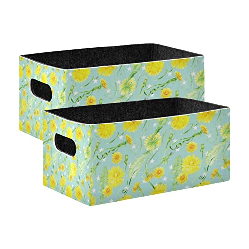 Kcldeci Pusteblumen grüne Blätter Blumen Sommer Wiese Pflanzen Zuhause Faltbare Aufbewahrungsbox Behälter Regalkorb Würfel Organizer Set von 2 von Kcldeci