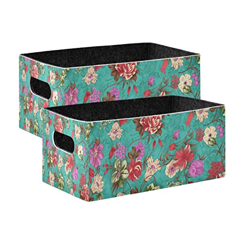 Kcldeci Rose Floral Foldable Storage Bin Basket Set [2er-Pack] Spring Summer Fabric Collapsible Organizer Storage Cube Box for Home Office Closet von Kcldeci