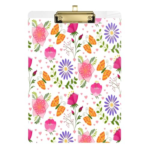 Kcldeci Springtime Acryl-Klemmbretter mit bunten Blumen und Schmetterlingen, Standard-A4, Briefgröße, Klemmbrett für Klassenzimmer, Schule und Büro, für Kinder, Studenten, Lehrer, Silber, 30,5 x 22,9 von Kcldeci
