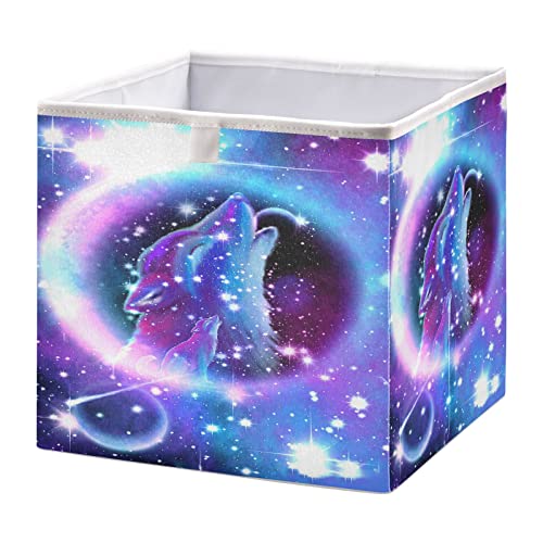 Kcldeci Wolf Galaxy große Aufbewahrungsbox, Wolf heulender faltbarer Stoff-Aufbewahrungsbehälter, Korb, Zuhause, Würfel, Organizer für Schlafzimmer, Schrank, Regale, Büro, 27,9 x 27,9 x 27,9 cm von Kcldeci