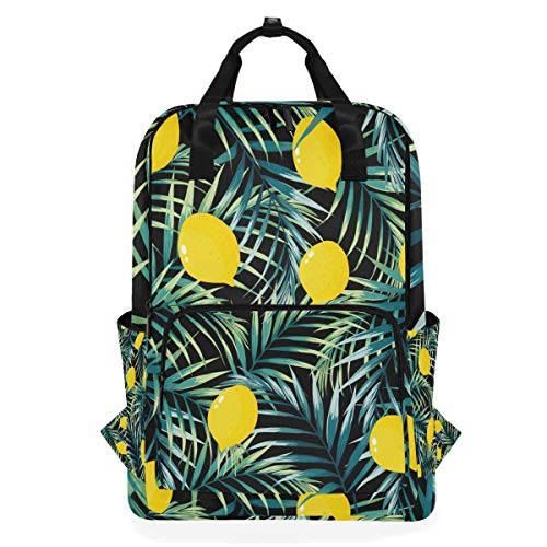 Lemons Green Tropical Palm Leaves Schulrucksack Wasserdicht Schulrucksack Gym Rucksack, Bright Summer Dschungel Hawaiian Laptop Tasche Outdoor Reisetasche für Damen Herren von Kcldeci