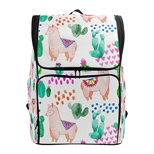 Llama Alpaka Schulrucksack Wasserdicht Schultertasche Gym Rucksack Tier Kaktus Weiß Laptop Tasche Outdoor Reisetasche für Kinder Mädchen Jungen Frauen von Kcldeci