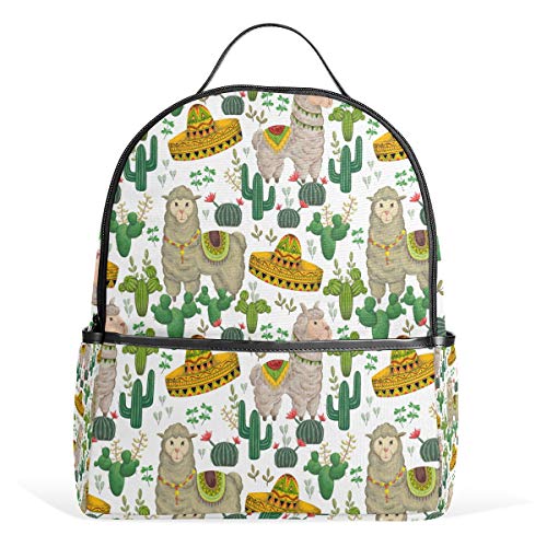 Llama Kaktus Floral Schulrucksack, wasserdichte Schultertasche, Turnbeutel, Tiertasche, Freizeit-Rucksack, Outdoor-Reise, Sporttasche für Kinder, Damen, Herren von Kcldeci