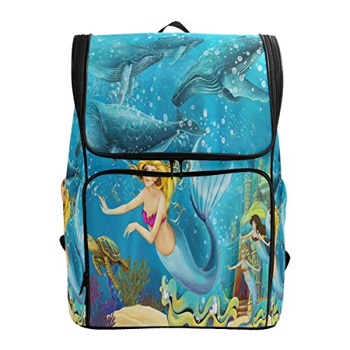 Mermaid Wal Schildkröte Schulrucksack Wasserdicht Schultertasche Gym Rucksack Fisch Ozean Unterwasser-Laptoptasche Outdoor Reisetasche für Kinder Damen Herren von Kcldeci