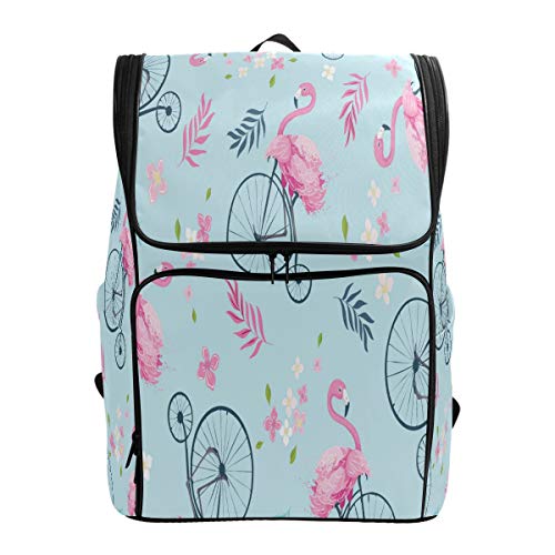 Niedlicher Flamingo Blume Fahrrad Schulrucksack Wasserdichte Schultertasche Gym Rucksack Pink Bird Laptop Tasche Outdoor Reisetasche für Damen Herren von Kcldeci