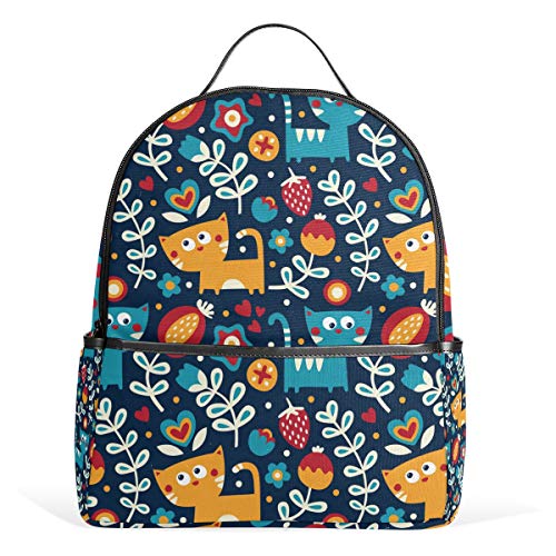 Niedlicher Rucksack mit Blumenmuster, für Katzen und Pflanzen, Erdbeere, Kirschen, Beeren, lässig, für Outdoor-Reisen, Sporttasche für Damen und Herren von Kcldeci