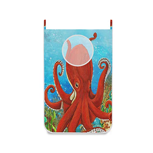 Octopus in the Ocean Wäschesammler zum Aufhängen an der Tür, Stoffkorb mit Haken, für Badezimmer, Schlafzimmer, Aufbewahrung, platzsparend, Wand, Uni, Schrank, hinter Türen 20x29.5inx1 multi von Kcldeci