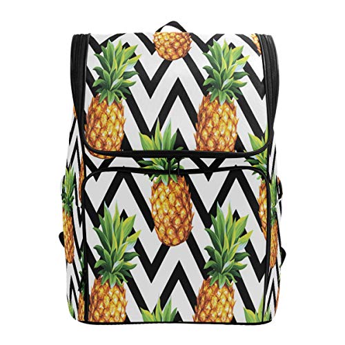 Pineapple Rucksack, schwarz, gestreift, wasserdicht, Schultertasche, Fitnessstudio-Rucksack, weißes Obst, Laptop-Tasche, Outdoor, Reisetasche für Damen und Herren von Kcldeci