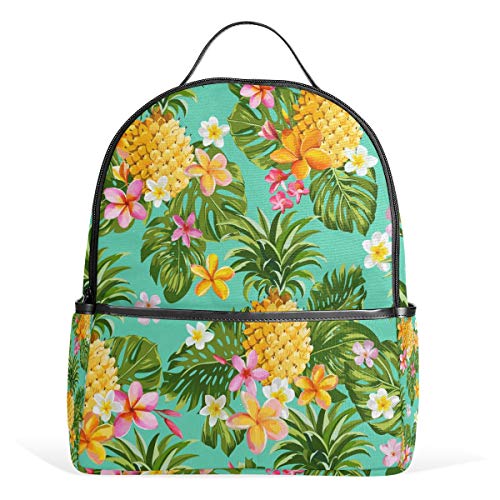 Pineapples Rucksack, tropische Blumen, wasserdicht, Schultertasche, Büchertasche, Gym-Rucksack, Blume, Obst, Grün, lässig, Tagesrucksack, Outdoor, Reisen, Sporttasche für Damen und Herren von Kcldeci