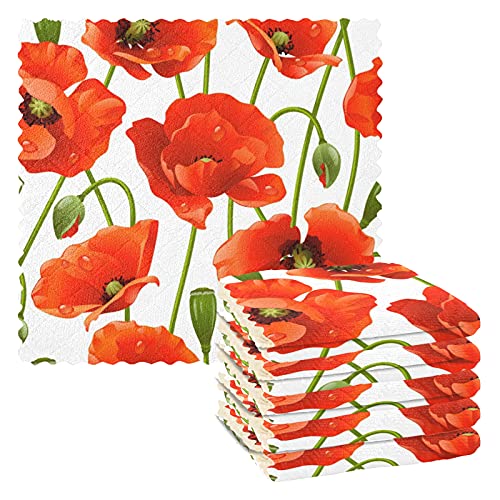 Poppy 6 Stück Küchen-Geschirrtücher mit Mohnblumen-Motiv, waschbar, saugfähig, Geschirrtücher zum Abwaschen von Geschirr, Glas zu Hause, Küche, Haushaltsbedarf von Kcldeci