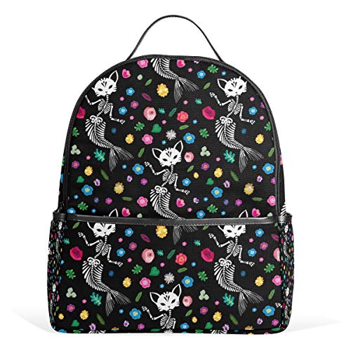 Purrmaids Rucksack mit Totenkopf, Katze, Blumen, wasserdicht, Schultertasche, Turnbeutel, Kätzchen, Blumenmuster, lässig, Tagesrucksack, Outdoor-Reise, Sporttasche für Damen und Herren Purrmaids Rucksack mit Totenkopf, Katze, Blumen, wasserdicht, Schultertasche, Turnbeutel, Kätzchen, Blumenmuster, lässig, Tagesrucksack, Outdoor-Reise, Sporttasche für Damen und Herren von Kcldeci