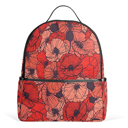 Red Poppies Rucksack, wasserdichte Schultertasche, Turnbeutel, weiße Blume, lässiger Tagesrucksack, Outdoor-Reise, Sporttasche für Kinder, Damen, Herren, Mädchen, Jungen von Kcldeci