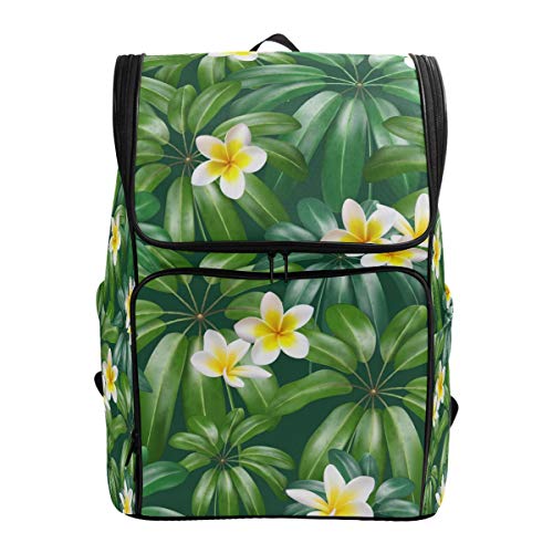 Rucksack, weiße Plumeria, grüne Blätter, wasserdicht, Schultertasche, Fitnessstudio-Rucksack, Blume, Shefler-Blätter, Laptop-Tasche, Outdoor, Reisetasche für Kinder, Mädchen, Jungen, Frauen von Kcldeci