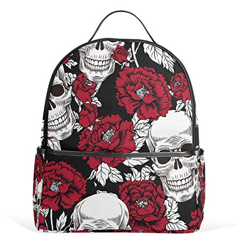 Rucksack mit Totenkopf-Motiv, rote Blume, wasserdicht, Schultertasche, Sporttasche, Schwarz / Weiß Rucksack mit Totenkopf-Motiv, rote Blume, wasserdicht, Schultertasche, Sporttasche, Schwarz / Weiß von Kcldeci