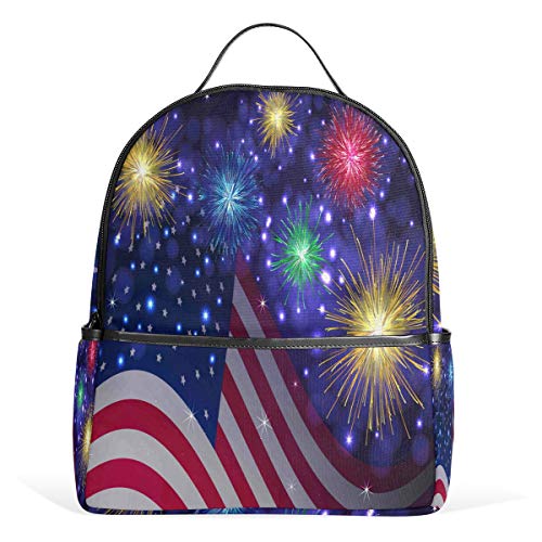 Rucksack mit amerikanischer Flagge, wasserdicht, Schultertasche, Turnrucksack, Feier, funkelnd, Feuerwerk, Tasche, lässig, Tagesrucksack, Outdoor-Reise, Sporttasche für Damen und Herren von Kcldeci