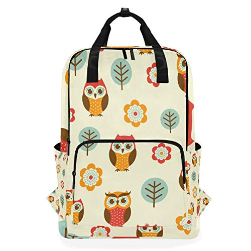 Schulrucksack Eule Cartoon Vogel Baum Blumen wasserdicht Schulrucksack Turnrucksack Tier bunt niedlich hellgelb Laptop Tasche Outdoor Reisetasche für Damen Herren von Kcldeci