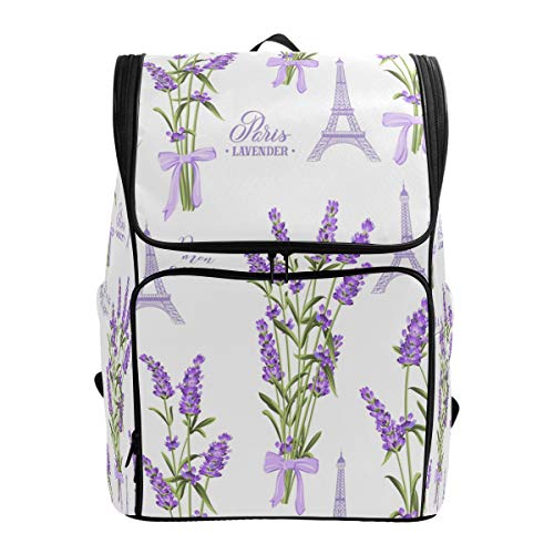 Schulrucksack mit Lavendelblume, Eiffelturm, wasserdicht, Schultertasche, Fitnessstudio-Rucksack, Paris Frankreich, Laptop-Tasche, Outdoor-Reisetasche für Kinder, Mädchen, Jungen, Frauen von Kcldeci