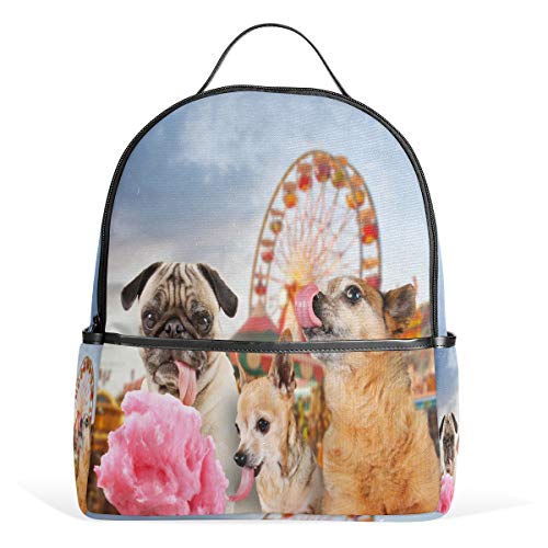 Schulrucksack mit drei Mops-Hunden, wasserdicht, Schultertasche, Buchtasche, Gym-Rucksack, Karneval, Fasching, Süßigkeiten, Tasche, Outdoor, Reisen, Sport, Tasche für Kinder, Damen, Herren von Kcldeci