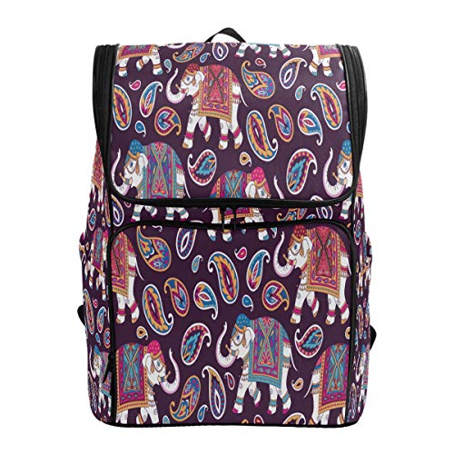 Schulrucksack mit indischen Elefanten, Paisleymuster, wasserdichte Umhängetasche, Turnbeutel, bunte Blätter, Blumen, Laptop-Tasche, Outdoor-Reisetasche für Kinder, Damen und Herren von Kcldeci