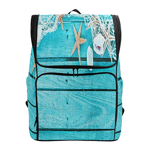 Seafish Muschel Schulrucksack Wasserdicht Schultertasche Gym Rucksack Blau Holz Laptop Tasche Outdoor Reisetasche für Damen Herren von Kcldeci