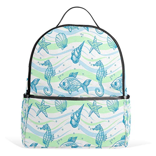 Seestern Seepferdchen-Rucksack, wasserdicht, Schultertasche, Buchtasche, Gym-Rucksack, Blau Seestern Seepferdchen-Rucksack, wasserdicht, Schultertasche, Buchtasche, Gym-Rucksack, Blau von Kcldeci