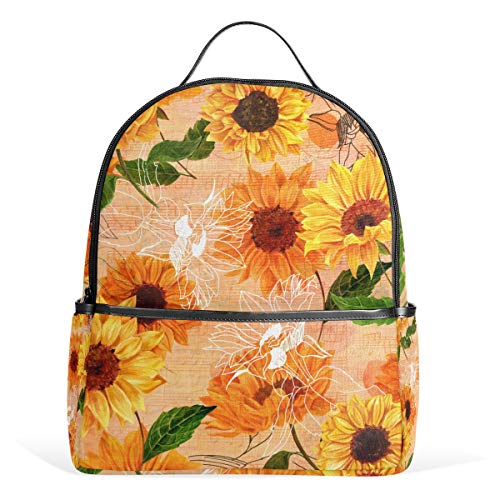 Sunflower Vintga Muster Rucksack, wasserdicht, Schultertasche, Buchtasche, Gym Rucksack, Score Green Leaves Gelb Orange Tasche Casual Daypack Outdoor Reisen Sport Tasche für Damen Herren von Kcldeci