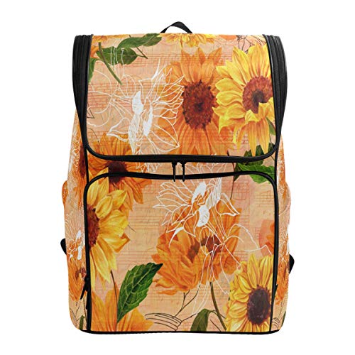 Sunflower Vintga Muster Schulrucksack Wasserdicht Schultertasche Gym Rucksack Score Grüne Blätter Gelb Orange Laptop Tasche Outdoor Reisetasche für Damen Herren von Kcldeci