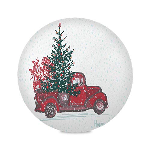 Tischsets mit Weihnachtsmotiven, Motiv: roter LKW, Auto, Baum, Schnee, rund, 6 Stück Tischsets mit Weihnachtsmotiven, Motiv: roter LKW, Auto, Baum, Schnee, rund, 6 Stück von Kcldeci