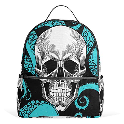 Totenkopf Tentackles Octopus Rucksack wasserdicht Schultertasche Büchertasche Gym Rucksack, Schwarz Blau Tasche Casual Daypack Outdoor Reisen Sport Tasche für Damen Herren von Kcldeci