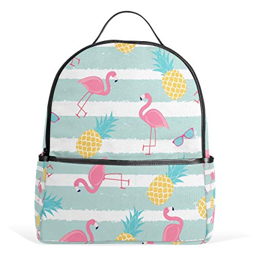 Tropische Ananas Pink Flamingo Rucksack Wasserdicht Schulter Buch Tasche Gym Rucksack Obst Vogel Tasche Casual Daypack Outdoor Reise Sporttasche für Damen Herren von Kcldeci