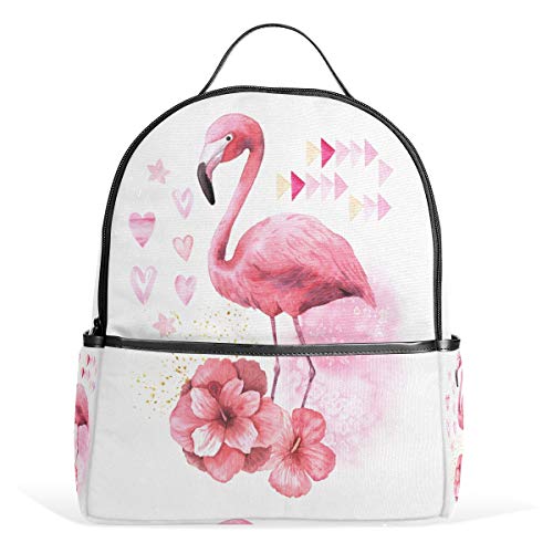 Tropischer rosa Flamingo Hibiskus-Rucksack, wasserdichte Schultertasche, Büchertasche, Turnbeutel, rote Blumen, Vogeltasche, lässiger Tagesrucksack, Outdoor-Reise, Sporttasche für Damen und Herren von Kcldeci