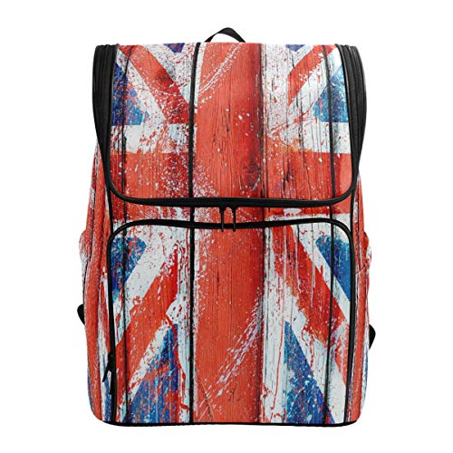 UK Flagge Holz Schulrucksack Wasserdicht Schultertasche Gym Rucksack Britain Blau Rot Laptop Tasche Outdoor Reisetasche für Damen Herren von Kcldeci