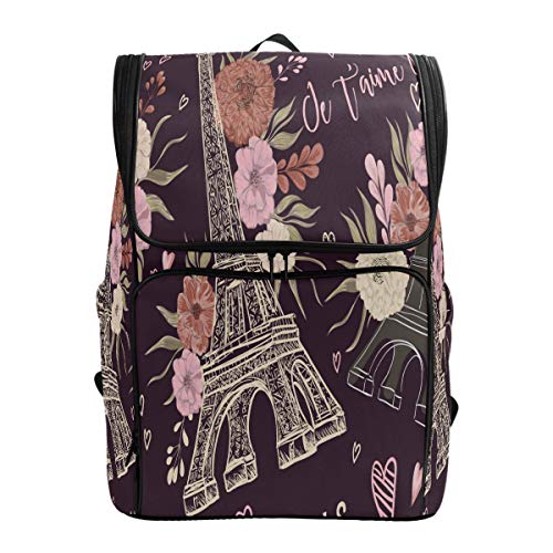 Valentinstag Eiffelturm Rose Schulrucksack Wasserdicht Schultertasche Gym Rucksack, Schwarz Blume Herz Laptop Tasche Outdoor Reisetasche für Damen Herren von Kcldeci