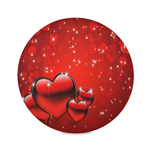 Valentinstags-Platzsets mit roten Herzen, rund, für Esstisch, 4er-Set, waschbar, rutschfest, leicht zu reinigen, für Zuhause, Küche, Dekoration von Kcldeci