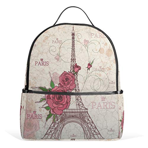 Vintage Eiffelturm Rose Rucksack Wasserdicht Schulter Buch Tasche Gym Rucksack Blume Floral Tasche Casual Daypack Outdoor Reise Sport Tasche für Damen Herren von Kcldeci