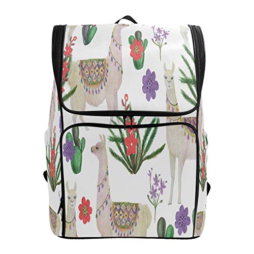 Wasserfarben-Malerei Llamas Schulrucksack Wasserdichte Schultertasche Gym Rucksack, Kaktus Blume Tier Laptop Tasche Outdoor Reisetasche für Kinder Mädchen Jungen Frauen von Kcldeci