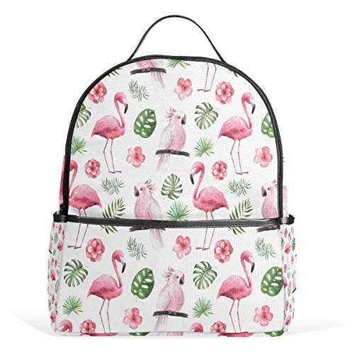 Watercolor Tropischer Flamingo-Rucksack, wasserdicht, Schultertasche, Buchtasche, Gym-Rucksack, Blätter, Papageien, Freizeit, Outdoor, Reisen, Sport, Tasche für Damen und Herren von Kcldeci