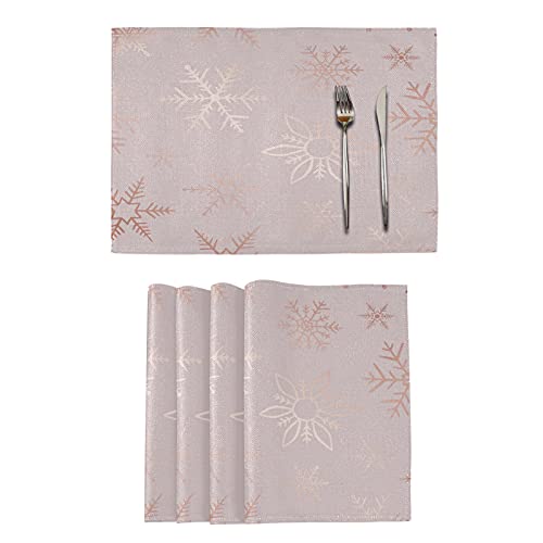 Weihnachts-Platzsets Set von 1 Rose Gold Glitzer Schneeflocke Platzsets Wende-Tischsets für Esszimmer Küche Tisch Home Decor von Kcldeci