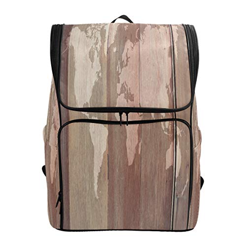 Weltkarte Holz Schulrucksack Wasserdicht Schultertasche Gym Rucksack Braun Grau Laptop Tasche Outdoor Reisetasche für Damen Herren von Kcldeci