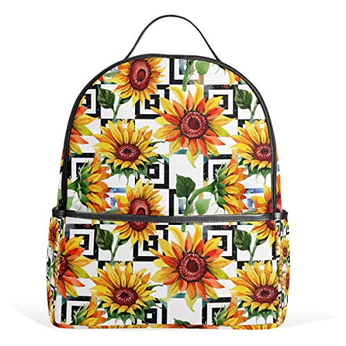 Wildflower Sonnenblume Rucksack Wasserdicht Schulter Buch Tasche Gym Rucksack Gelb Muster Geometrische Tasche Casual Daypack Outdoor Reise Sporttasche für Damen Herren von Kcldeci