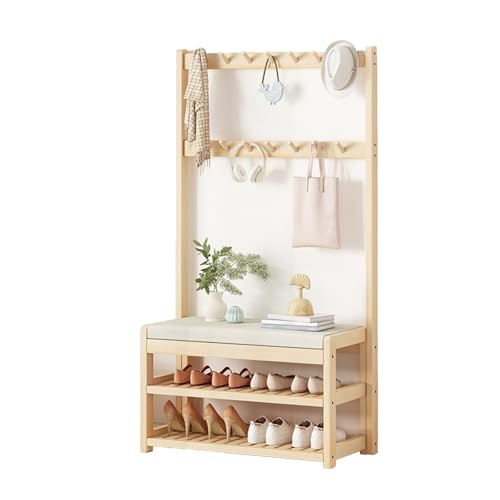 Kcolic Garderobenständer, Garderobenständer mit Schuhbank, Kleidung, Schuhregal, 12 Haken, Dickes und tragfähiges Design, 31 x 84 x 172 cm, für Flur/Wohnzimmer von Kcolic