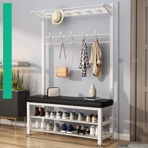 Kcolic Garderobenständer mit Schuhbankmöbeln, Garderobenständer, 4-in-1-Design, doppelte Aufhängehaken, mit Kunstleder, 100 x 33 x 172 cm, für Flur/Wohnzimmer/Eingangsbereich White Kcolic Garderobenständer mit Schuhbankmöbeln, Garderobenständer, 4-in-1-Design, doppelte Aufhängehaken, mit Kunstleder, 100 x 33 x 172 cm, für Flur/Wohnzimmer/Eingangsbereich White von Kcolic
