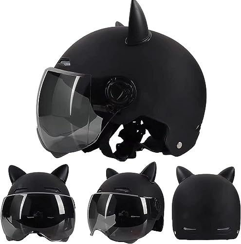 Motorrad Halbhelme Mit Katze Ohren Halbschale Jet Roller Helm Halbschalenhelm Mit ECE Zertifizierung Scooter Mofa Helm Motorrad Half Mit Visier Für Cruiser Chopper Biker D von Kcolic